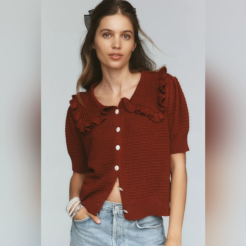 The Ainsley Ruffle-Collar Cardigan Sweater